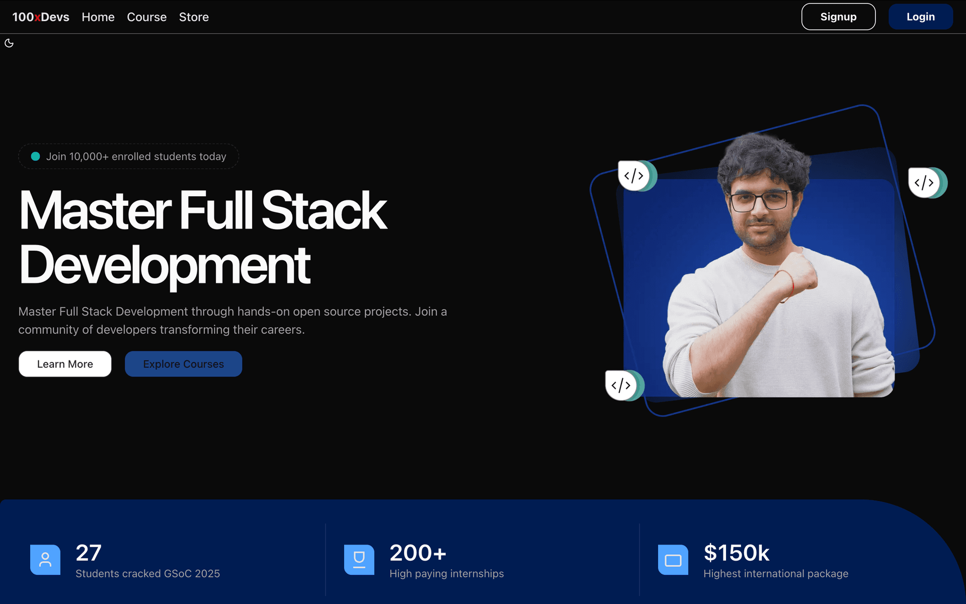 100xDev Landing Page