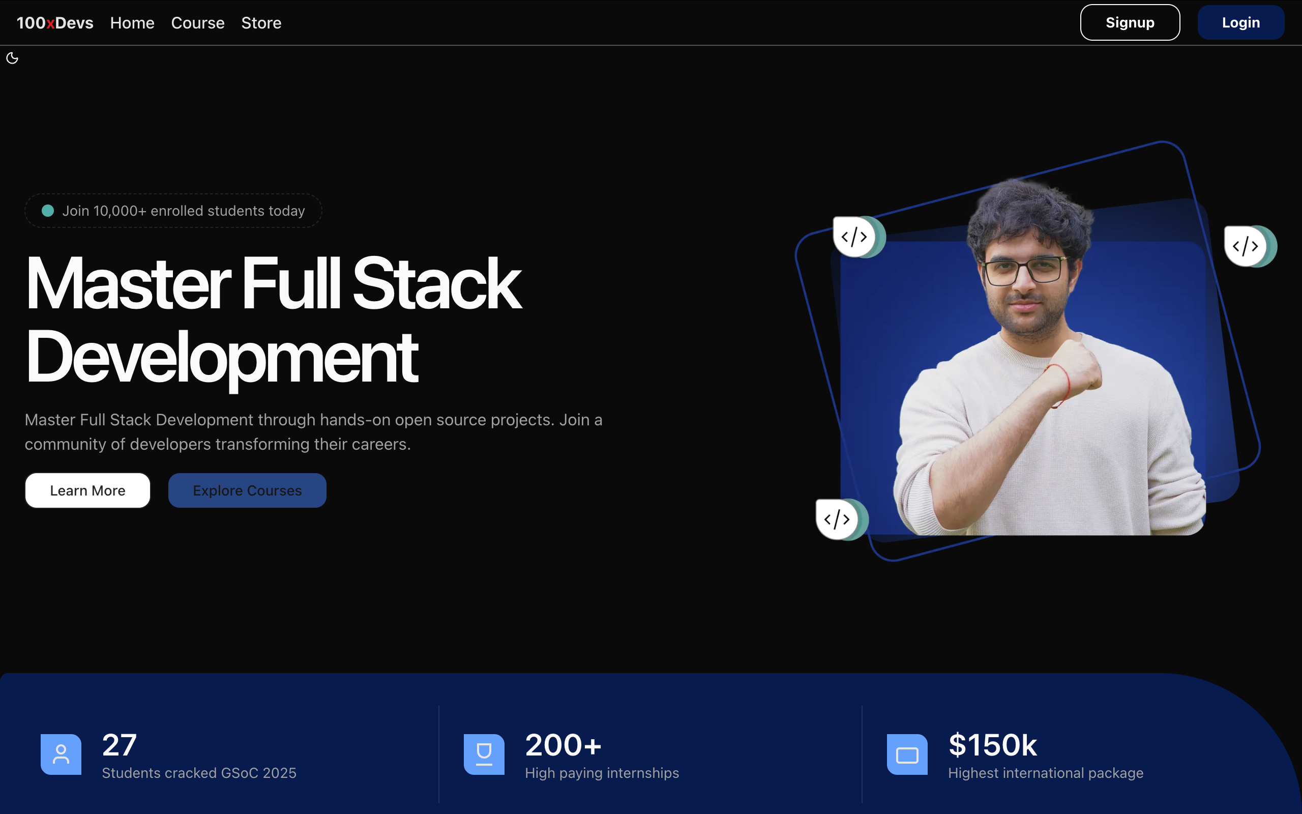 100xDev Landing Page